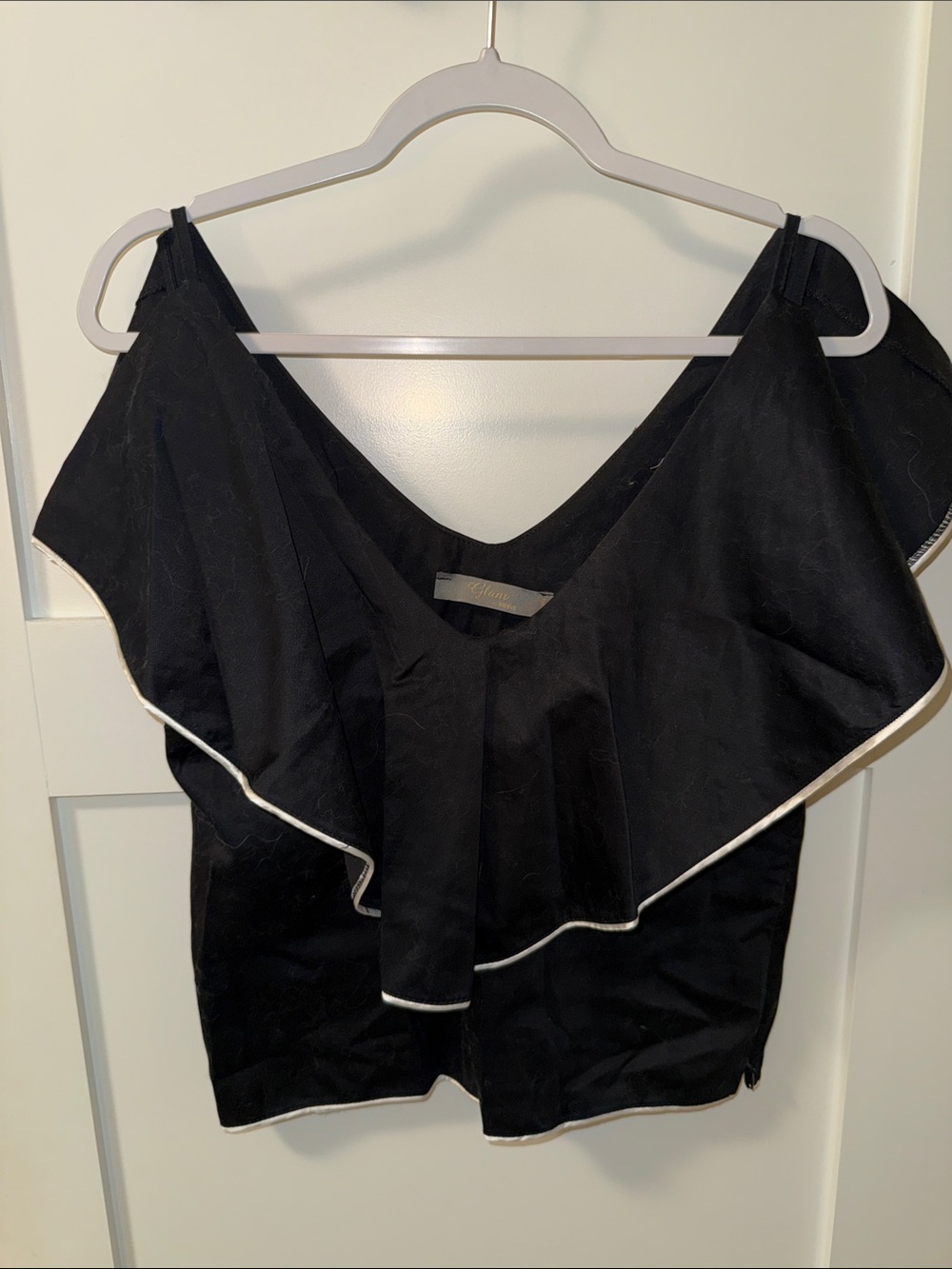 Black Off-Shoulder Ruffle Trim Women's Blouse